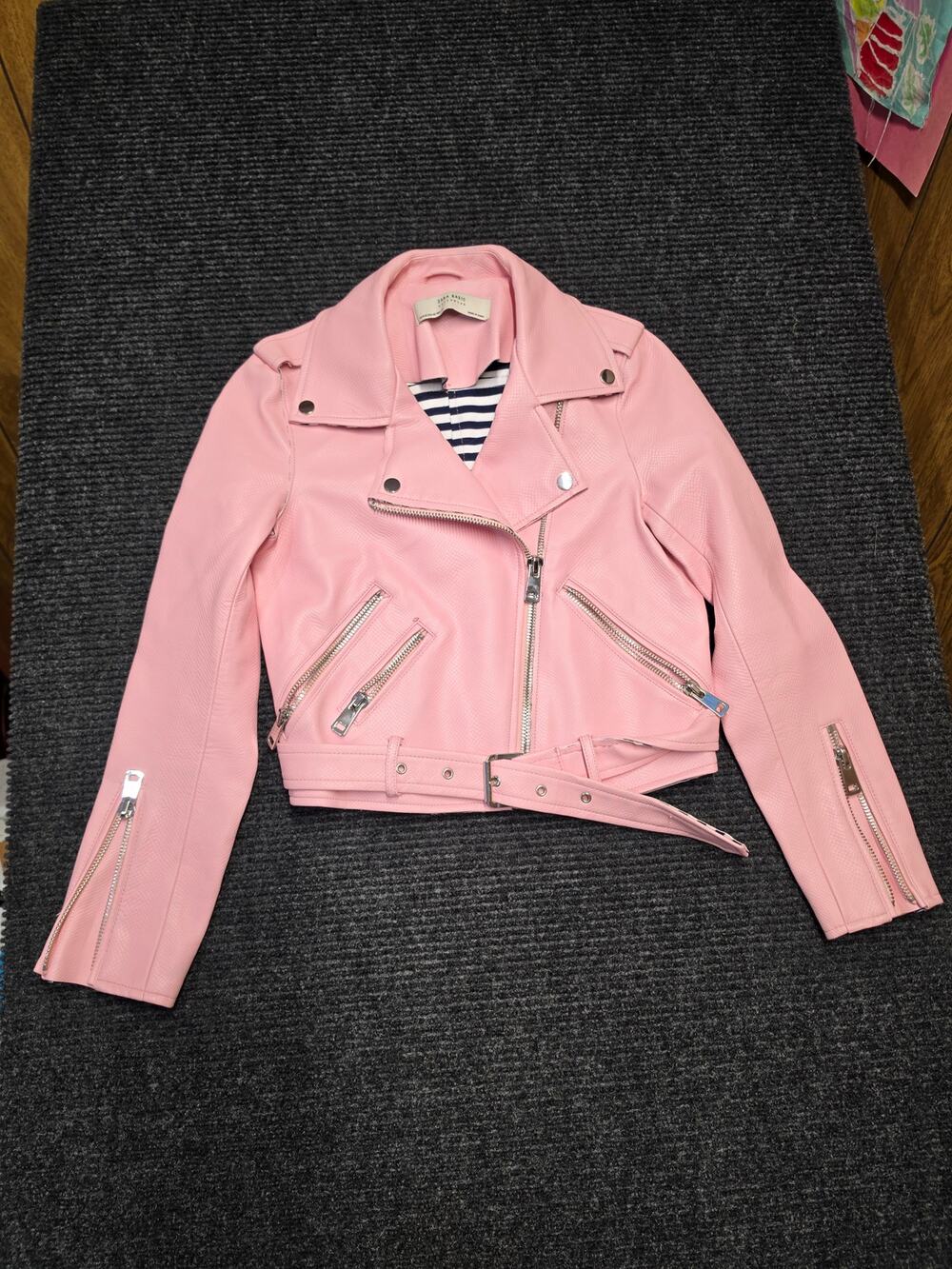 ## Title Zara Basic Pink Faux Leather Moto Biker Jacket XS